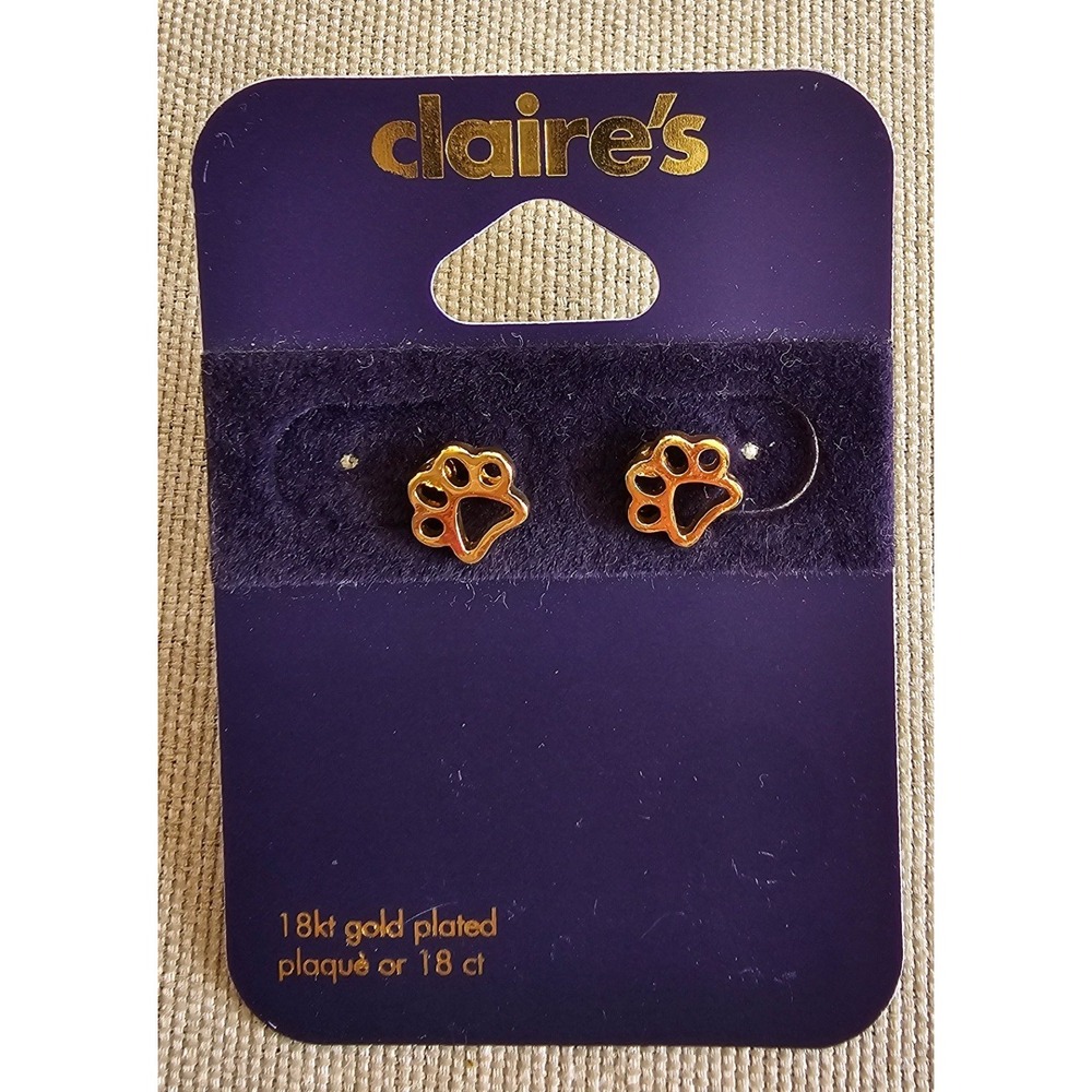 Claire's 18kt Gold Plated Paw Print Cutout Stud Earrings Gold Tone 39900-6